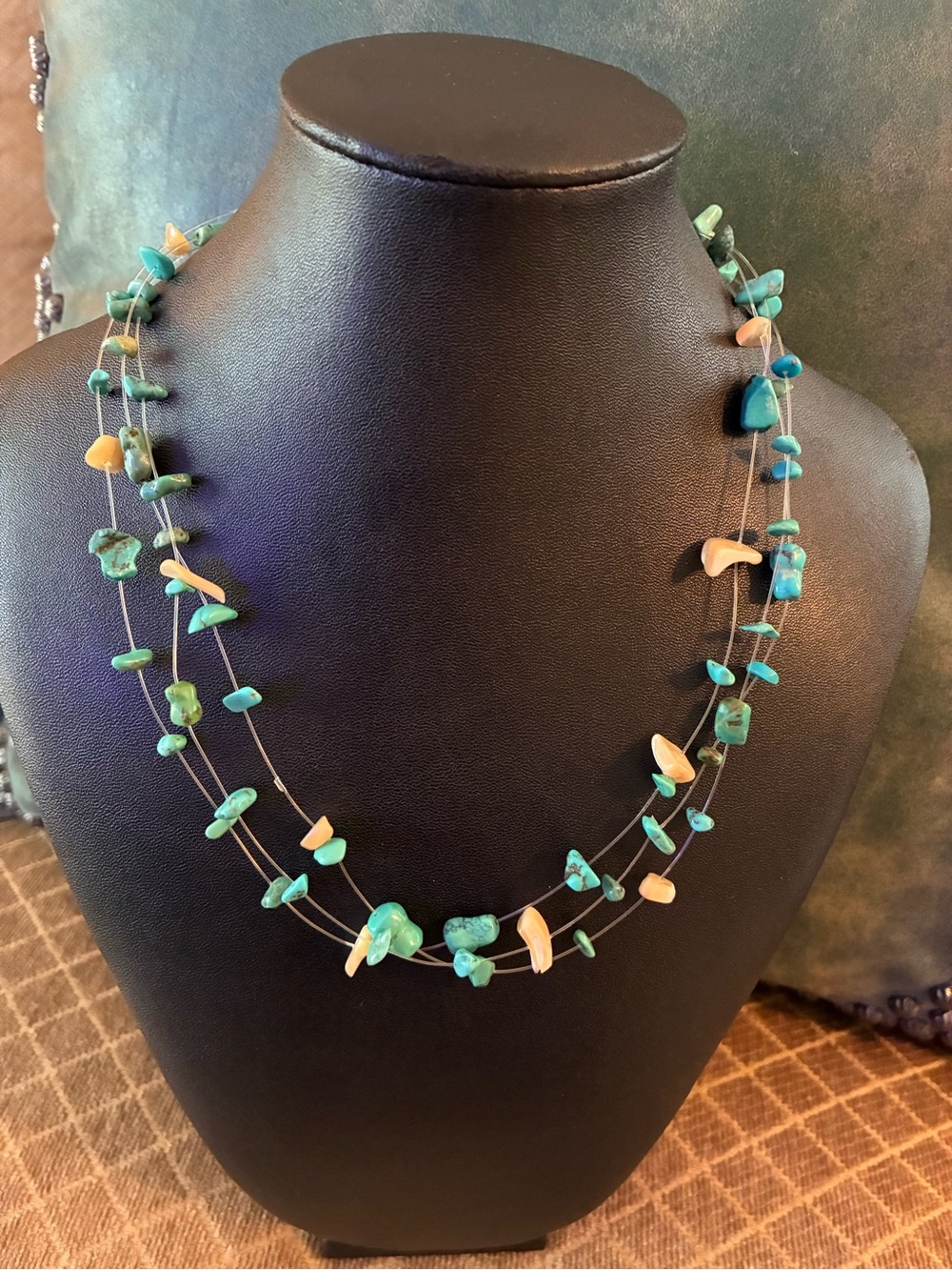 Silpada three strand, turquoise and mother of pearl necklace. 18” w/2” extender.